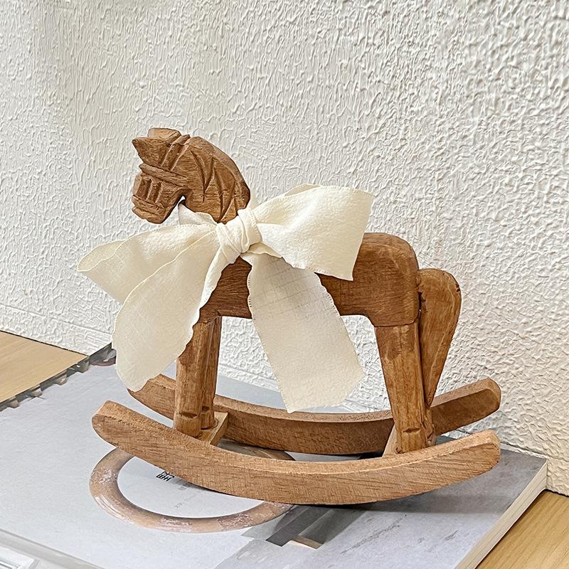 2025 New Rural Style Rocking Horse Decoration Living Room Bedroom Desktop Wooden Handicrafts Decorative Ornaments