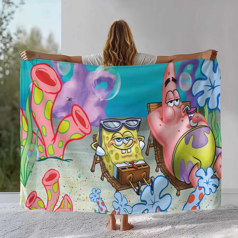 Funny S-SpongeBob Patrick Star Cartoon Flannel Blanket,Ultra Soft Warm Plush Throw for Home Bedroom Bed Sofa Cover Camping gift
