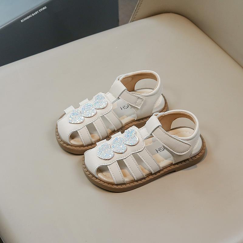 

Kid Shoes Children Sandals Bling Heart-shape Summer Girl Princess Shoe Flat Heel Sandals Children Girls Performance Shoes I03022 22 бежевий