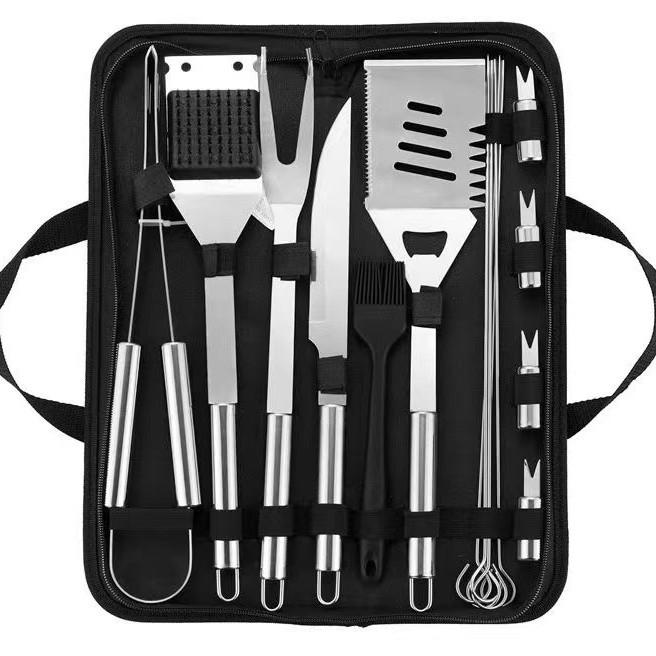 Stainless Steel Grill Set BBQ Combination Tools Set Barbecue Tools Set Outdoor BBQ Set Grill Set Patio BBQ Tools Set Tools for BBQ with Storage Bag