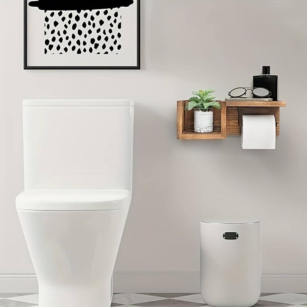 Wooden Wall Mounted Towel Rack & Tissue Holder with Shelf Farmhouse Bathroom Organizer Mounted Towel Rack Tissue Holder