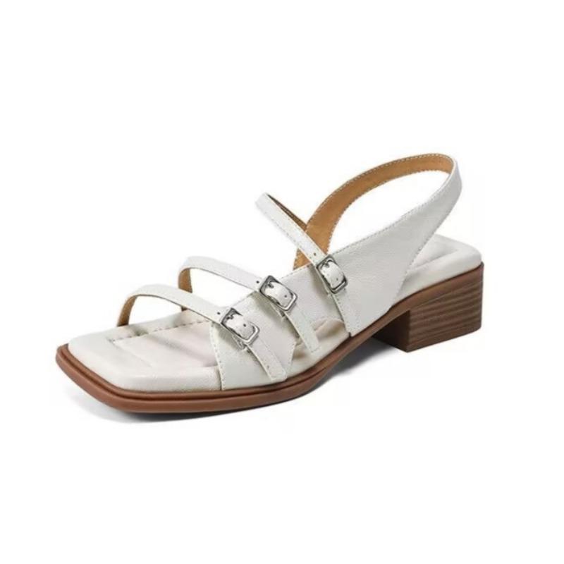 Fashion Women Square Toe Buckle High Heels Shoes Woman Heeled Sandals 2025 Trend Summer Shallow Dress Slingback Pumps Soft Sole Zapatos