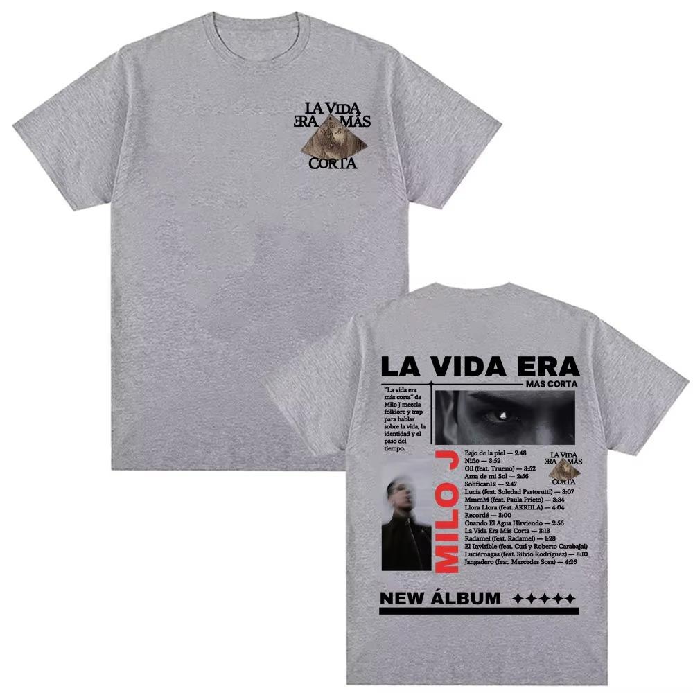 Rap Singer Milo J La Vida Era Mas Cortas New Album Tour Pattern SpringSummer Unisex Harajuku Hiphop Tshirt Street Wear Y2K