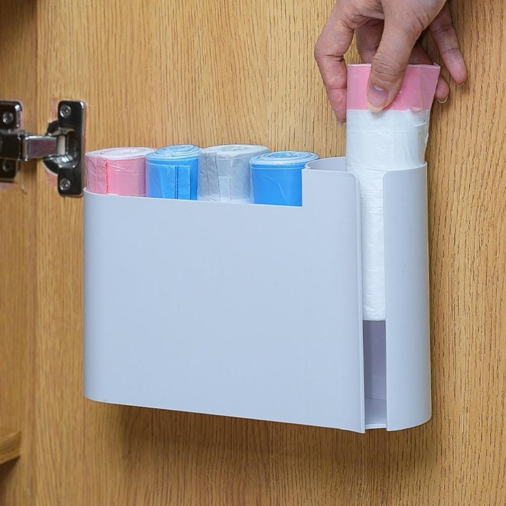 Plastic Trash Bag Organizer Dual-Compartment Wall Mounted Pull-out Type Trash Bag Dispenser Large Capacity Space Saving