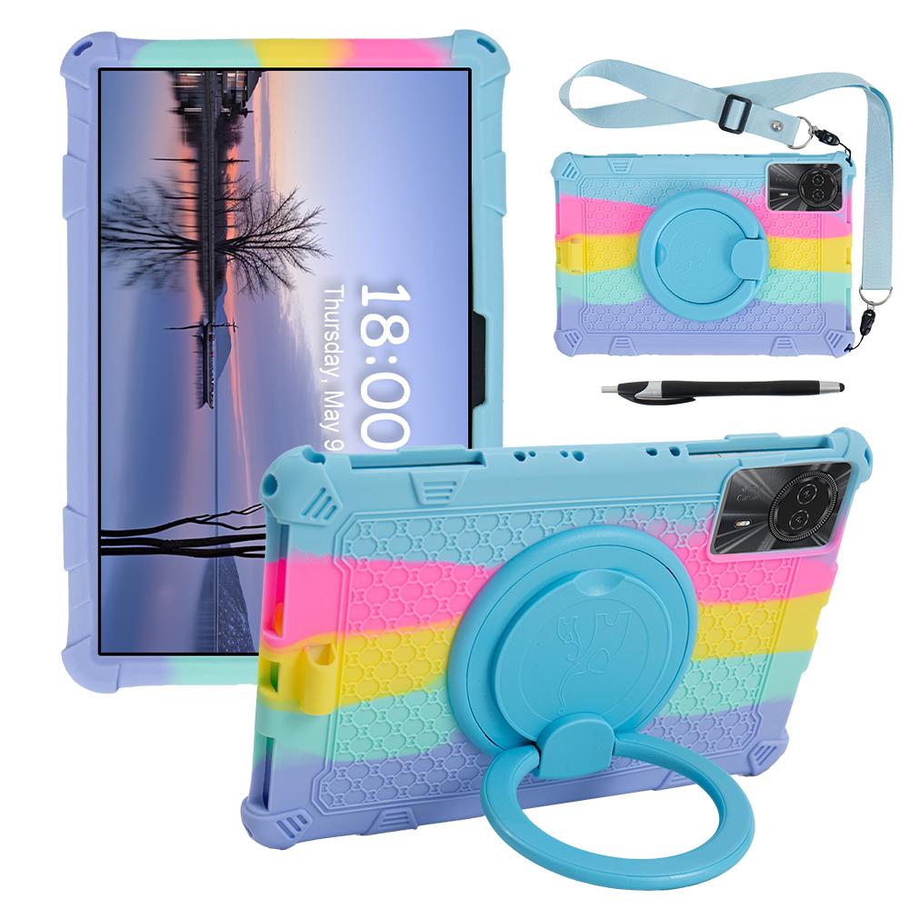 Kids Funda Case For Blackview Tab 90 WiFi 2024 10.92 inch 360 Rotating Stand Cover Soft Silicone With Handle Grip Shoulder Strap