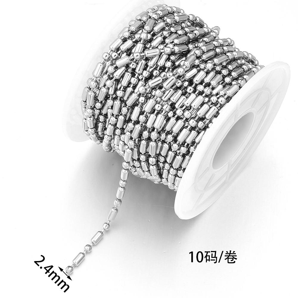 10Yards/Roll Stainless Steel Ball Beads Chain 2.4mm Oval Loose Spacer Beads Chain For Jewelry Making DIY Necklace Keychain Decor 2.4mm