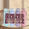 1PC Dark Maroon Vintage Floral Swirl Print 750ml Portable Sports Water Bottle Leakproof Gym Outdoor Travel Drink Cup