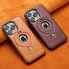 Luxury Leather Metal Magnetic Ring Stand Magsafe Case For iPhone 17 16 15 14 13 12 Pro Max Plus 17Air Business Hollow Logo Cover