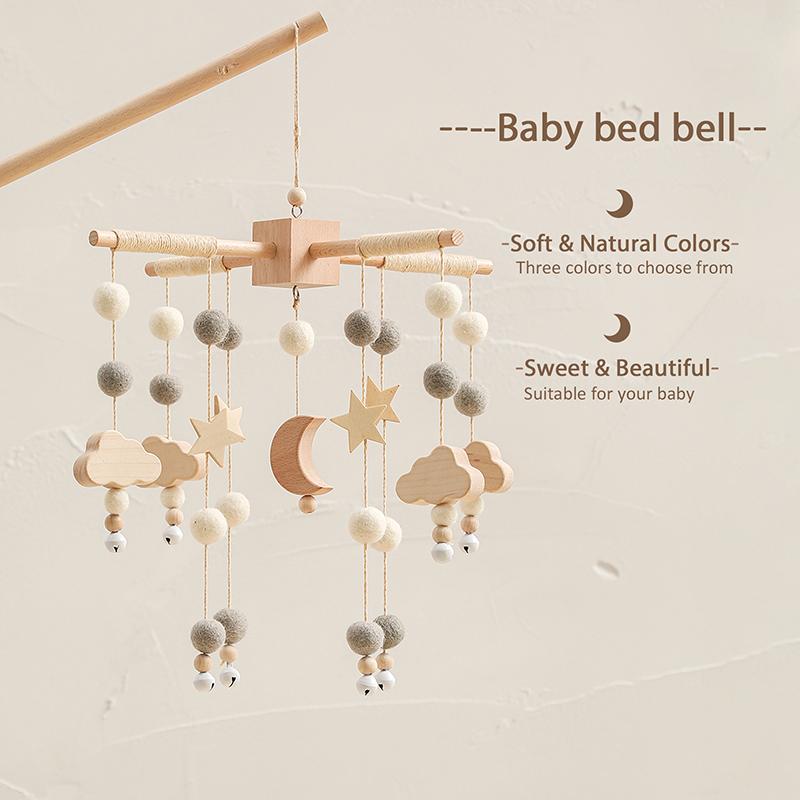 Baby Toy Wooden Mobiles Bed Bell Moon Clouds Rattle For Newborn Developing Diy Accessories Crib Holder Arm Brackets Gifts Rattle