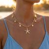 Boho Buntes Muschel Halskette Für Frauen Gold Farbe Seestern Muschel Jakobsmuschel Perlen Anhänger Choker Sommer Strand Urlaub Resort Schmuck
