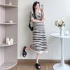 2026 Summer Striped Knit V-Neck Mid-Length Maternity Dress