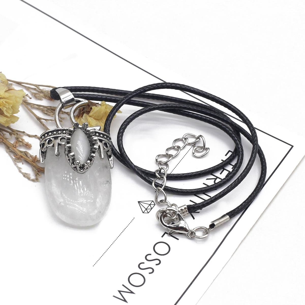 

1 шт. Лот з натурального каменю, намисто у формі місяця, кулон, агат, опал, аметист, шарм зі шкіряним шнуром, ланцюжок, намиста для жінок, чоловіків, ювелірні вироби 22x45 мм 1Pcs/22x45mm-Clear Quartz