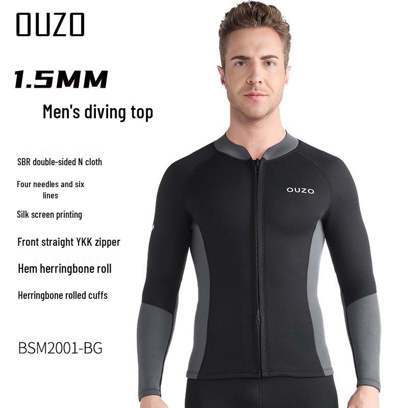 1.5mm OUZO Scuba Diving Suit Set - Unisex Long Sleeve, Cold & Sun Protection, Two-Piece for Surfing & Diving