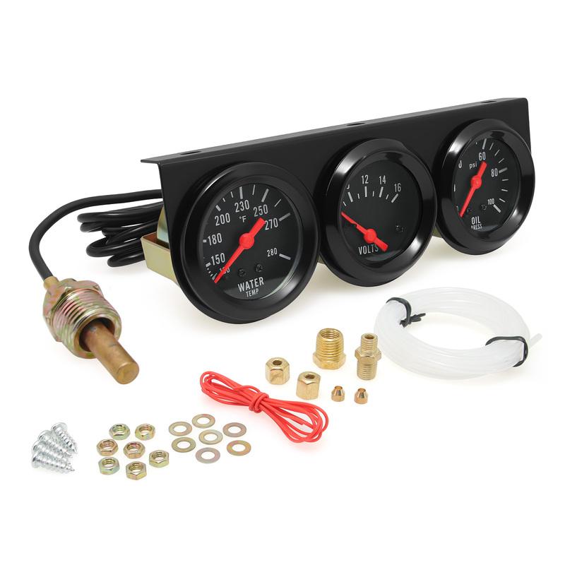 Kit de Indicador 3 en 1 de 52 mm Temperatura del Agua + Indicador de Presión de Aceite + Voltímetro con Sensor Medidor de Temperatura del Agua Voltímetro Presión de Aceite Triple