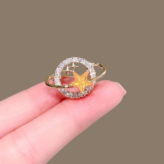 Clothing Decorative Pin Rhinestone Planet Star Brooch Pin, Hollow Badge Women Jewelry, Accessory for Suits Coats Scarves Shawls Bags Cardigans Jewelry