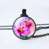 Collana con ciondolo cabochon in vetro a forma di fiore, gioielli con loto, pesca, rosa, girasole, tulipano