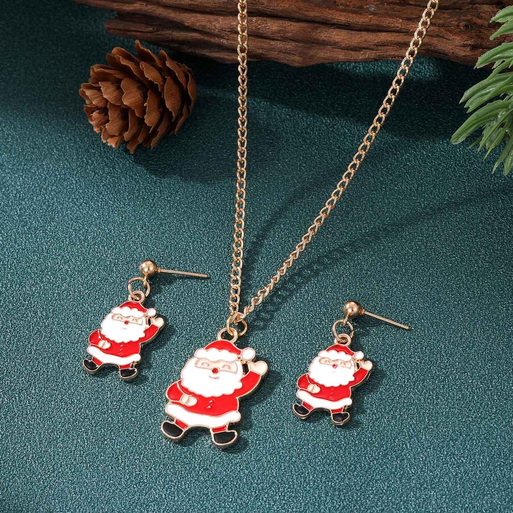 Mode Weihnachtsmann Halskette Anhänger Ohrstecker Set Mädchen Niedliche Ohrringe Exquisiter Schmuck Liebhaber Paar Geschenk Halskette Ohrring Set Kombination