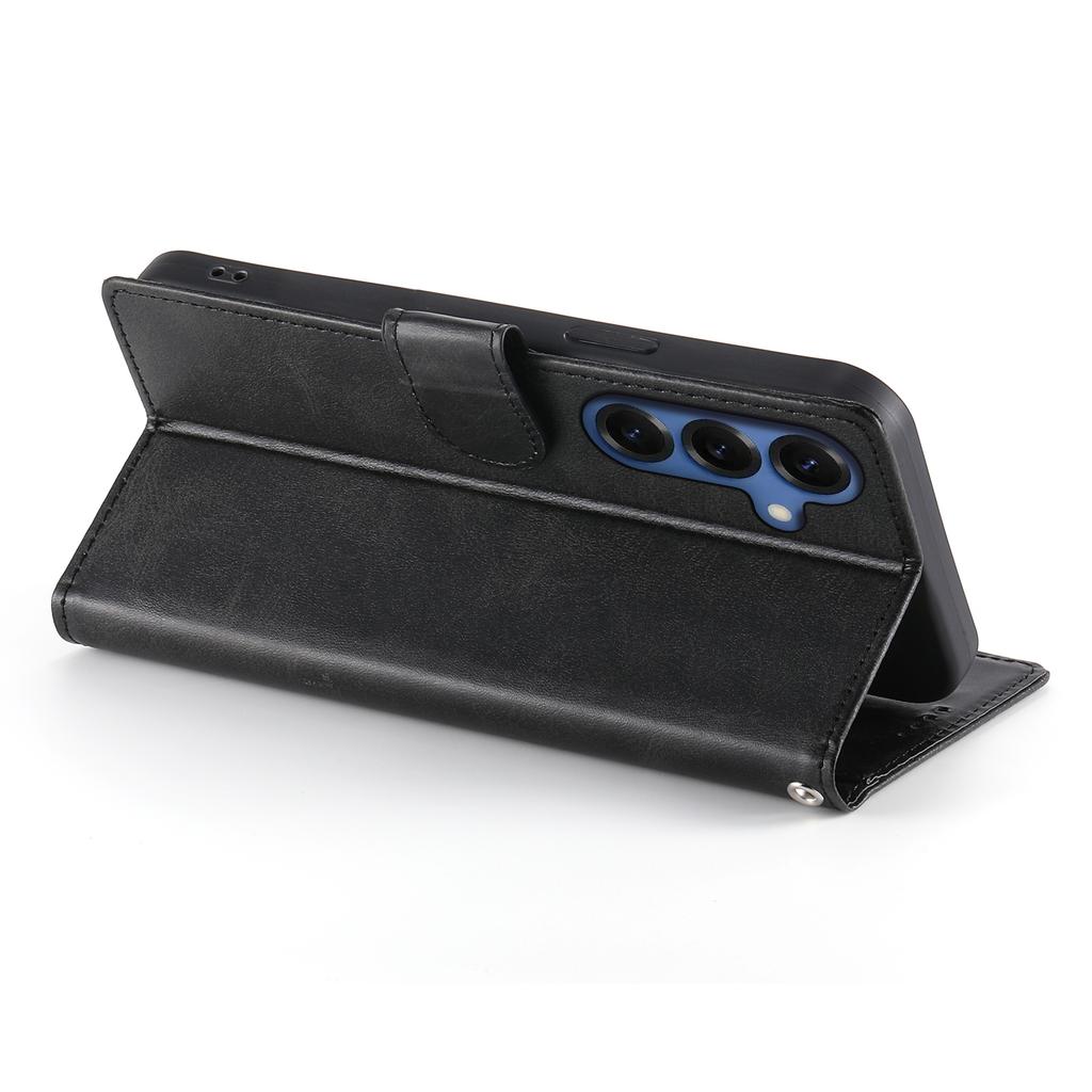 For Samsung Galaxy S26+ Case Stand Wallet Calf Texture PU Leather Flip Phone Cover with Wrist Strap