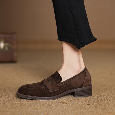Fashion 2025 Spring Kid Suede Women Shoes Round Toe Chunky Heel Women Pumps Shoes for Women Genuine Leather Loafers Ladies Shoes