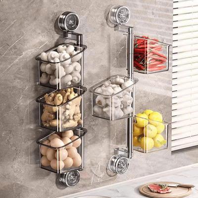 Rotating Double Suction Cup Kitchen Storage Basket with Drainer