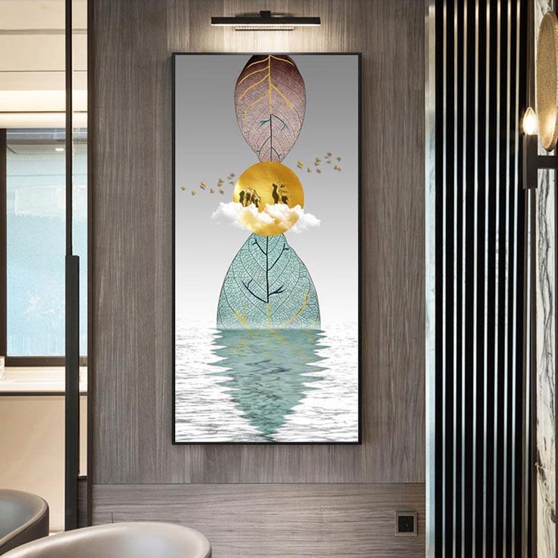 

Абстрактное растение, лист, холст, живопись, современные золотисто-черные постеры и принты для Cuadros, настенное украшение для гостиной, без рамки 60cm×170cm No Frame