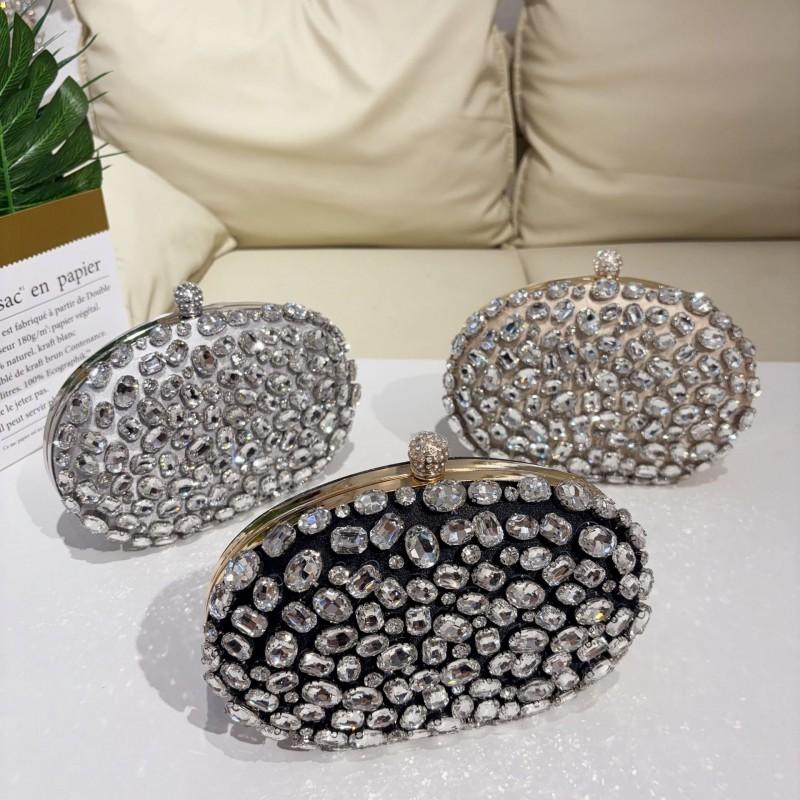 Sparkling Rhinestone Evening Clutch Bag Women Hard Box Style Crossbody Purse In Black Gold