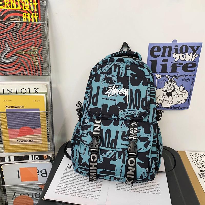 Schoolbag Male Comics Large Capacity Junior High School Student Campus Backpack Trendy Cool Street Newspaper Backpack