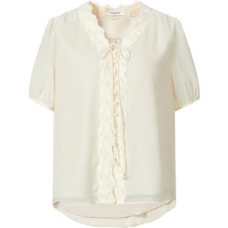 JIUZI ANNACO Women s Romantic French Lace Tie-Collar Blouse S