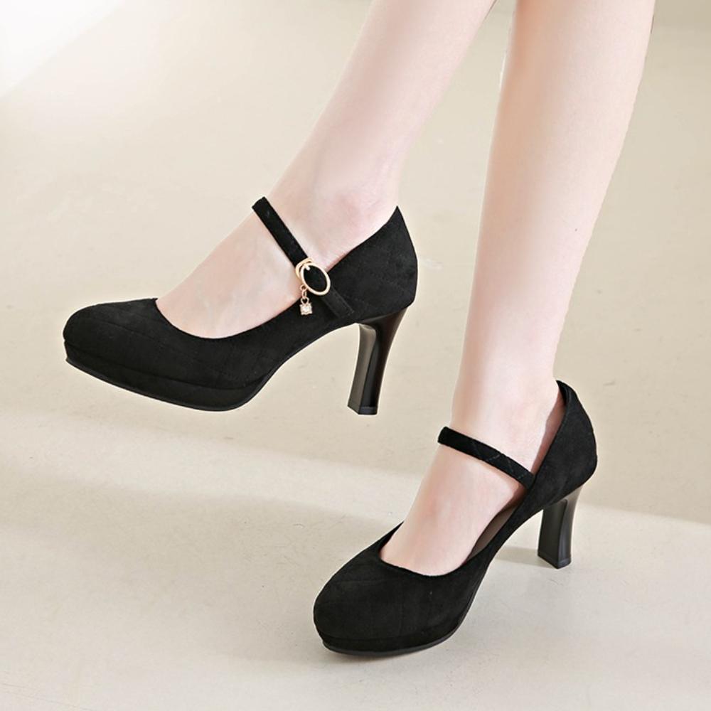 Fashion 2025 Women's Black High Heels Spring Casual Shoes Women's High Heels Solid Color Wedge Shoes Plus Size High Heels Size 34-42