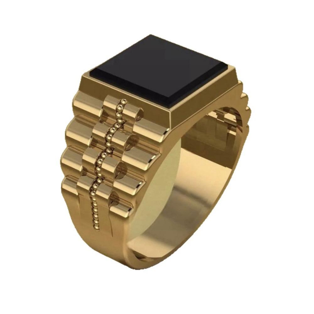 Luxury Jewelry Direct Sales New Men's Ring, Gold-plated with Black Square Gemstone Men's Ring