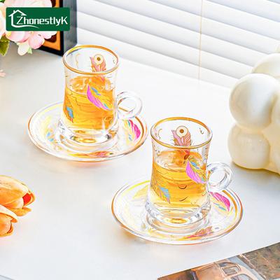 4Pcs European Style Gold Edged Mini Glass Coffee Cups Türkiye Featured Mug Afternoon Tea Cup Set Household Drinkware