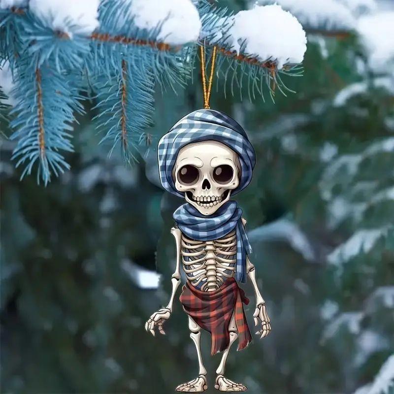 Acrylic Themed Halloween Checkered Scarf Design Skull Pendant For Car Interior