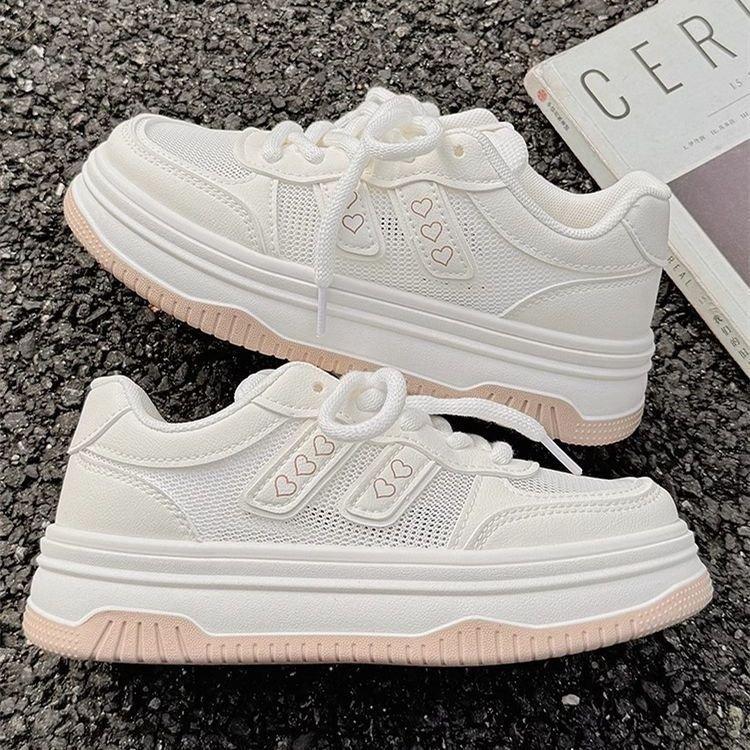 Mesh love little white shoes women's 2025 spring and summer new ins trendy student sports shoes Korean version casual thick baseplate shoes