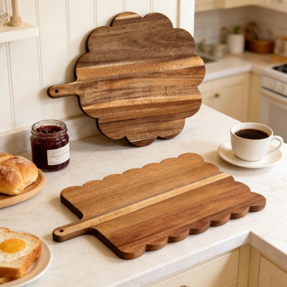 Intricate Handle Wood Cutting Board Scalloped Edge Bread Board Chopping Board Cutting Meat