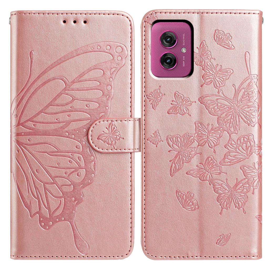 For Motorola Moto G55 5G Case Butterfly Imprinted Wallet Stand PU Leather Flip Phone Cover with Strap