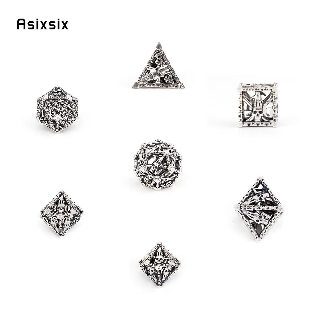 7 Pcs Silver Hand Skull Head Metal Dice Hollow Metal Polyhedral Dice Set Suitable for Role-Playing RPG  Board Game Card Game