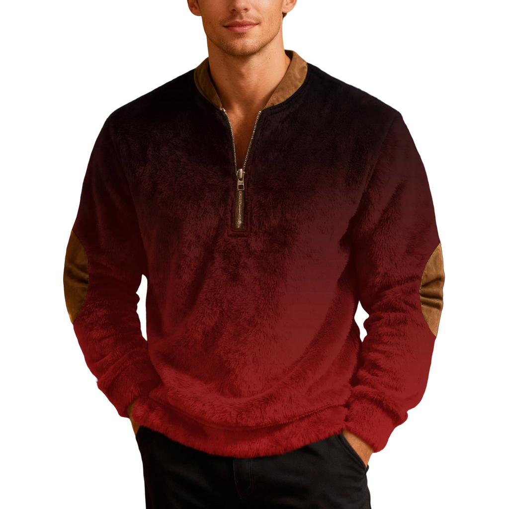 Sweat-shirt de sport décontracté pour homme à imprimé dégradé, rétro, à manches longues et demi-fermeture éclair