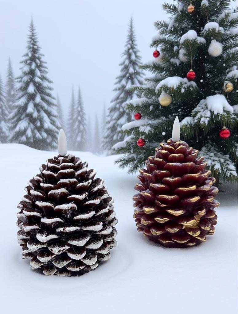 Pack of 2 LED Pine Cone Candle Pinecone Shaped Realistic Wax Candles LED Electronic Candle for Holiday Indoor Decoration