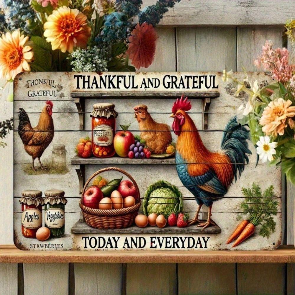 Vintage Farmhouse Chicken Metal Poster, Rustic Kitchen Wall Decor