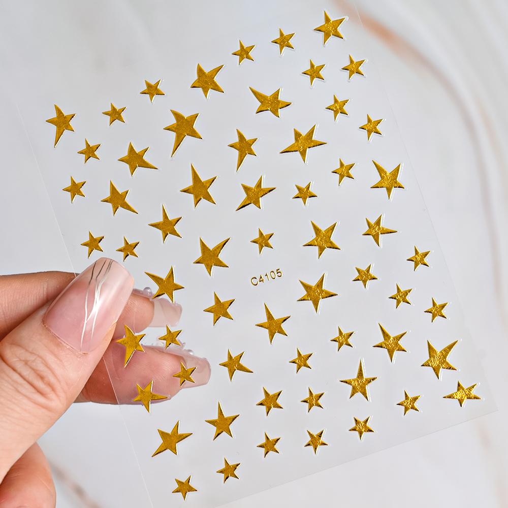 Black White Star 3D Nail Art Sticker Y2K Pentagram Self-Adhesive Decals Laser Shiny Glitters Starlight Manicure Ornaments Slider