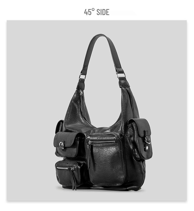 2024 Retro Multi-Pocket PU Motorcycle Shoulder Bag - Large Capacity Punk Style Handbag for Women