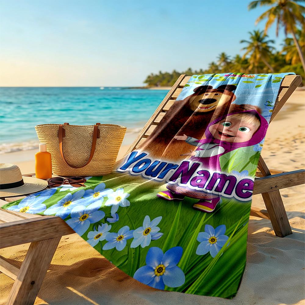 Masha Bear Customize Your Name Beach Towel Super Soft Microfiber Quickdry Fabric Perfect for Traveling Yoga Camping and Swimming