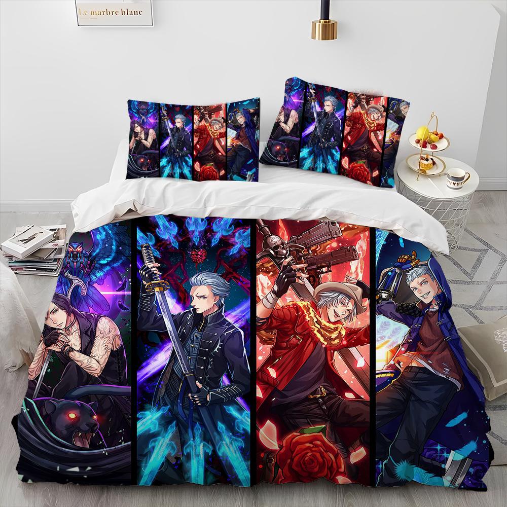 D-Devil May Cry DMC Game Gamer Comforter Bedding Set,Duvet Cover Bed Set Quilt Cover Pillowcase,king Queen Size Bedding Set Kid