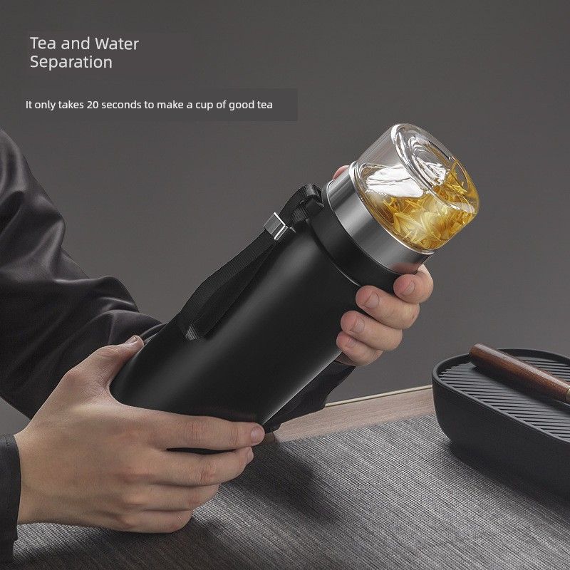 Large-Capacity Thermos Cup for Men, High-End Portable Stainless Steel Water Cup, Large Tea-Water Separation Tea Cup for Personal Use