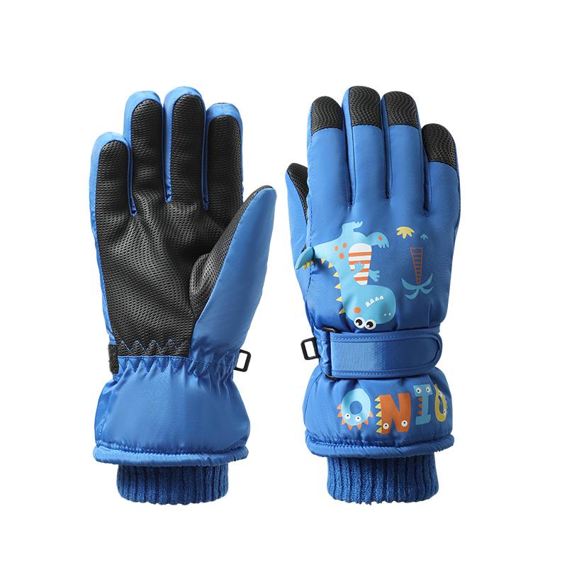 5-10 Years Old Boys and Girs Cartoon Dinosaur Waterproof Windproof Winter Ski Gloves for Children One Size королевский синий