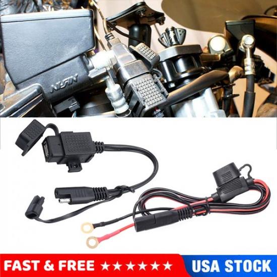 Motorcycle SAE To USB Cable Adapter 2.1A Waterproof Phone USB Charger Socket Kit