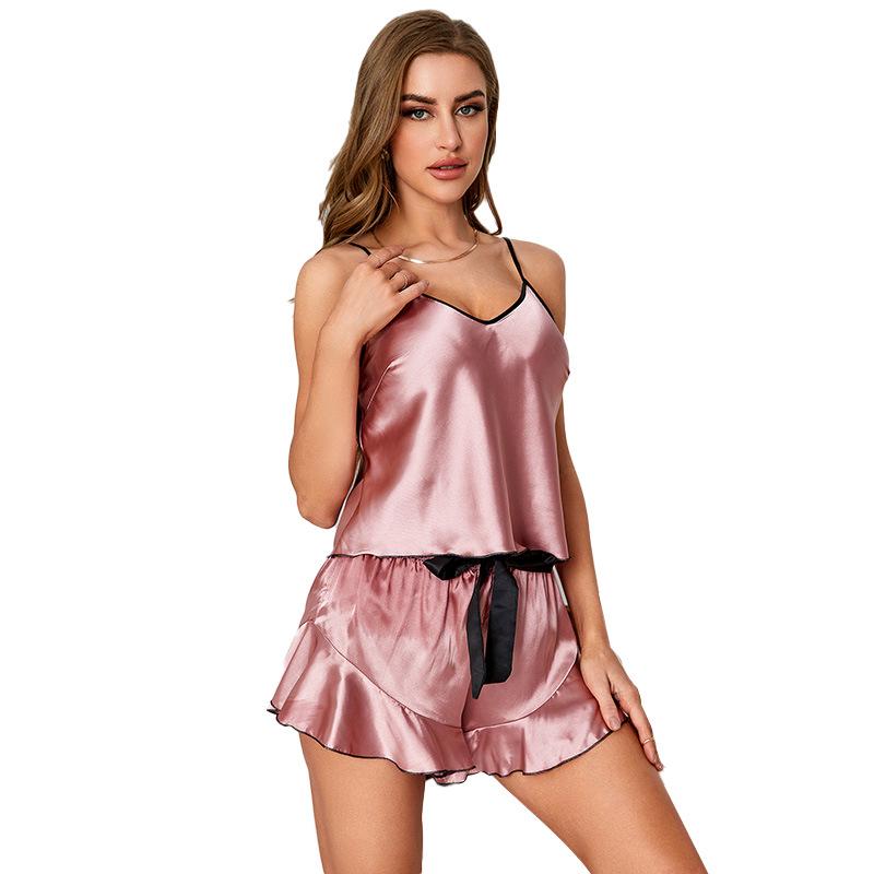 Silk-Feel Camisole Shorts Set: Women's Summer Ice Silk Loungewear Pajamas