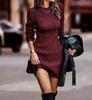 LYRIA Women Loose Sweater Dress Semi Turtleneck Long Sleeve Stretch Knitted Pullover Wrap Mini Dresses