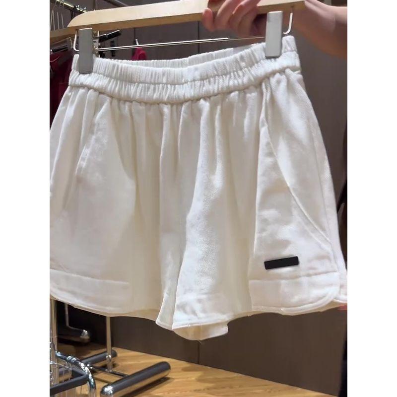 

Casual Wide-Leg Shorts Women s Summer 2025 Western Style Leather Tag Washed Jeans Easiest for Match Elastic High Waist A- line Pants White 2XL