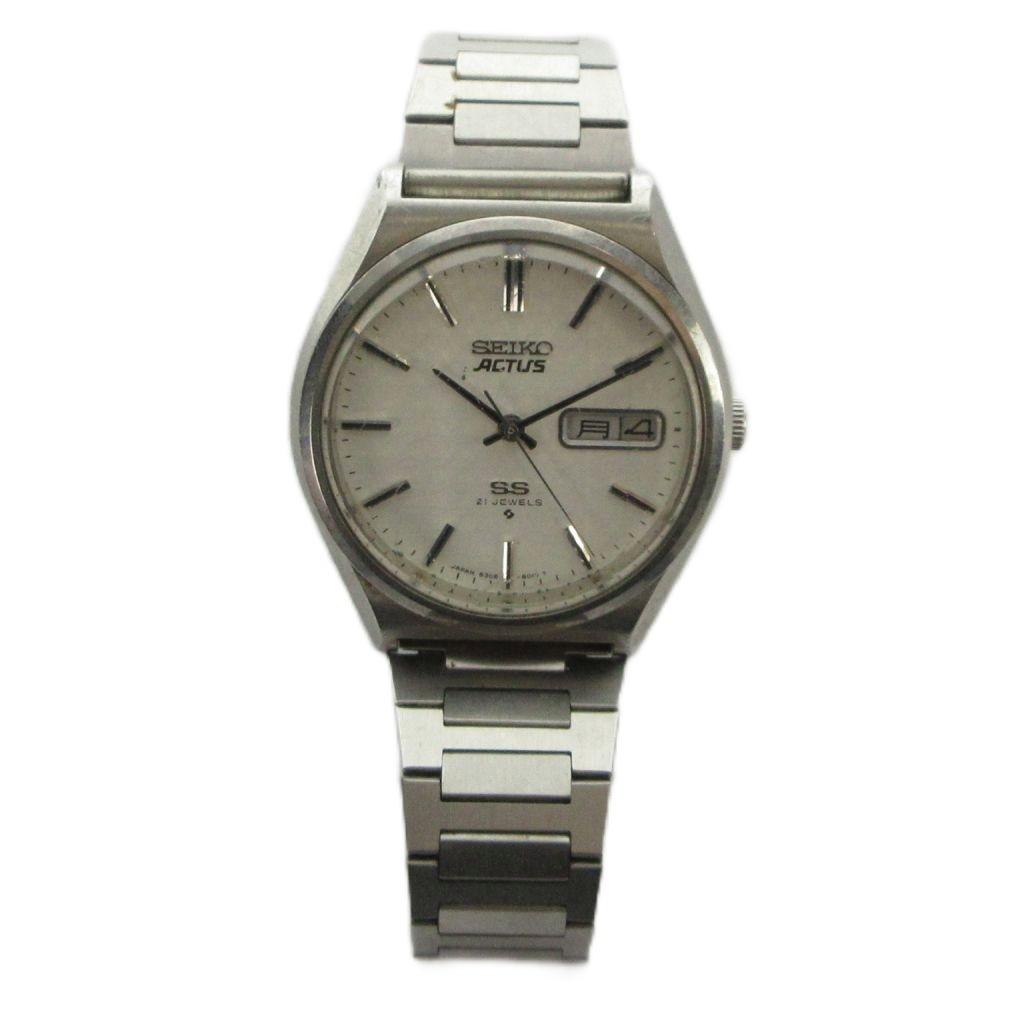 SEIKO ACTUS Automatic Watch with Cut 21 Silver Tone 6306-8040 Day/ Date Calendar, Glass, Jewels